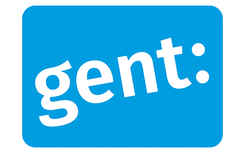 City of Ghent official logo - blue rounded rectangle with white bold text reading "gent:"